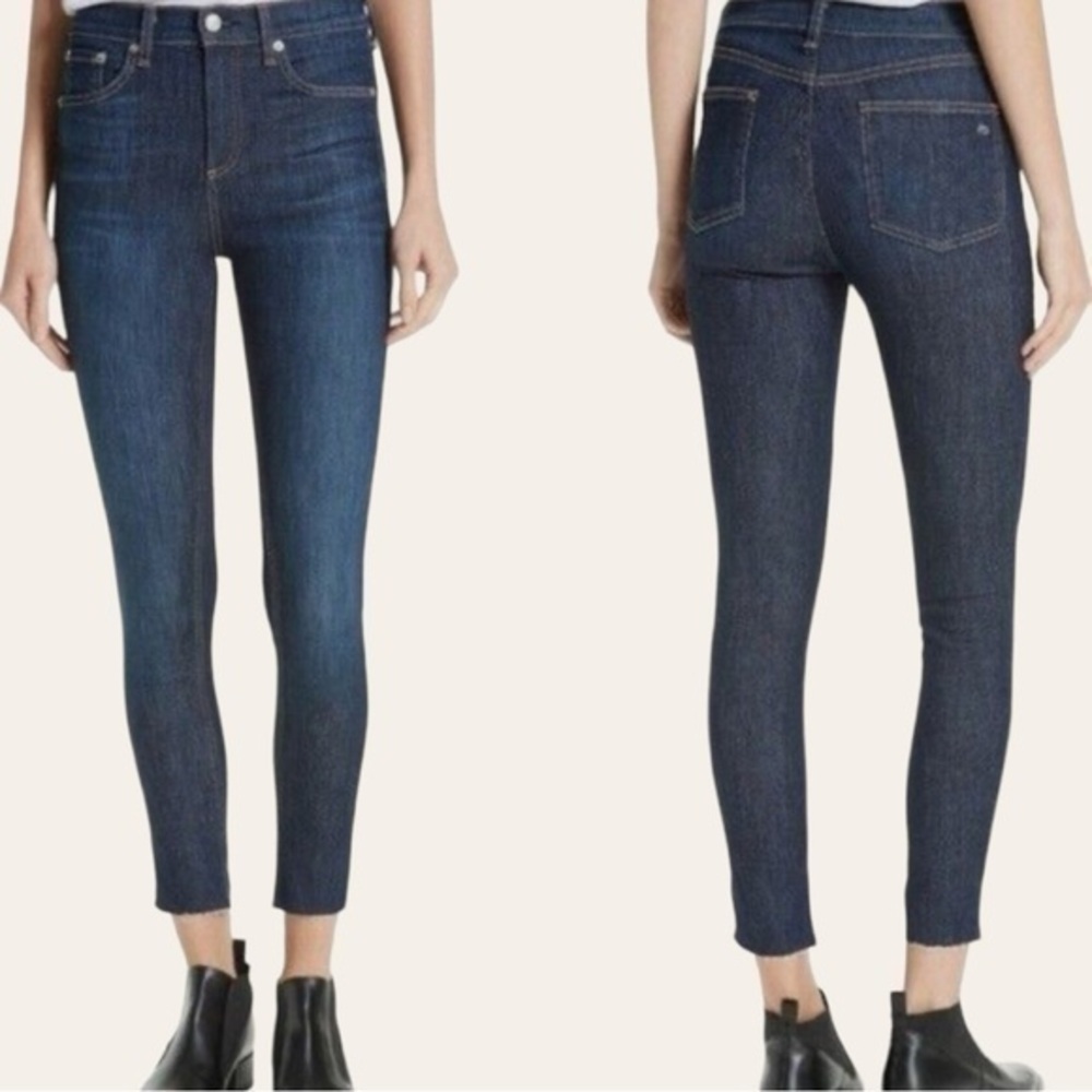 Rag & Bone High Rise Skinny Jeans Color Mad River 10 inch Raw Edge Ankle SZ 32